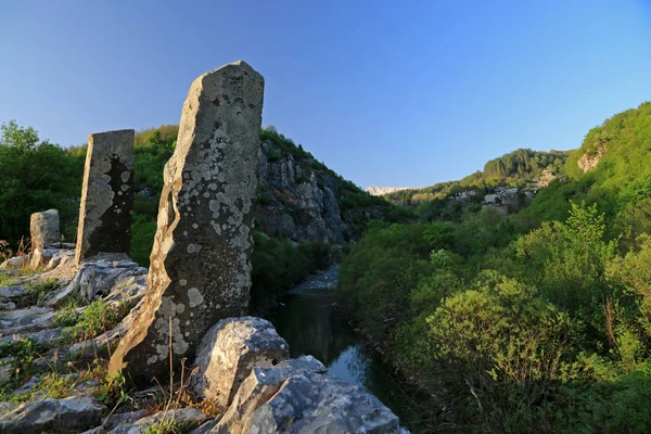 Stone Bridge Plakida Lub Kalogeriko Zagori Epirus Grecja — Zdjęcie stockowe