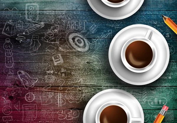 Kahve bardakları gerçek ahşap tablo — Stok fotoğraf