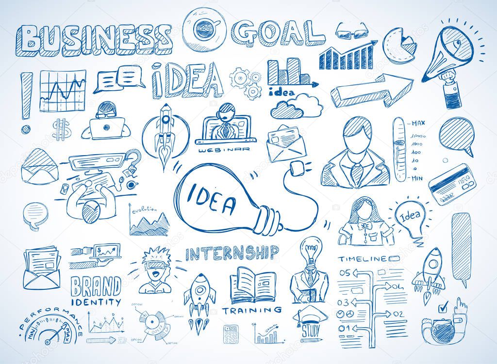 Business doodles Sketch set 