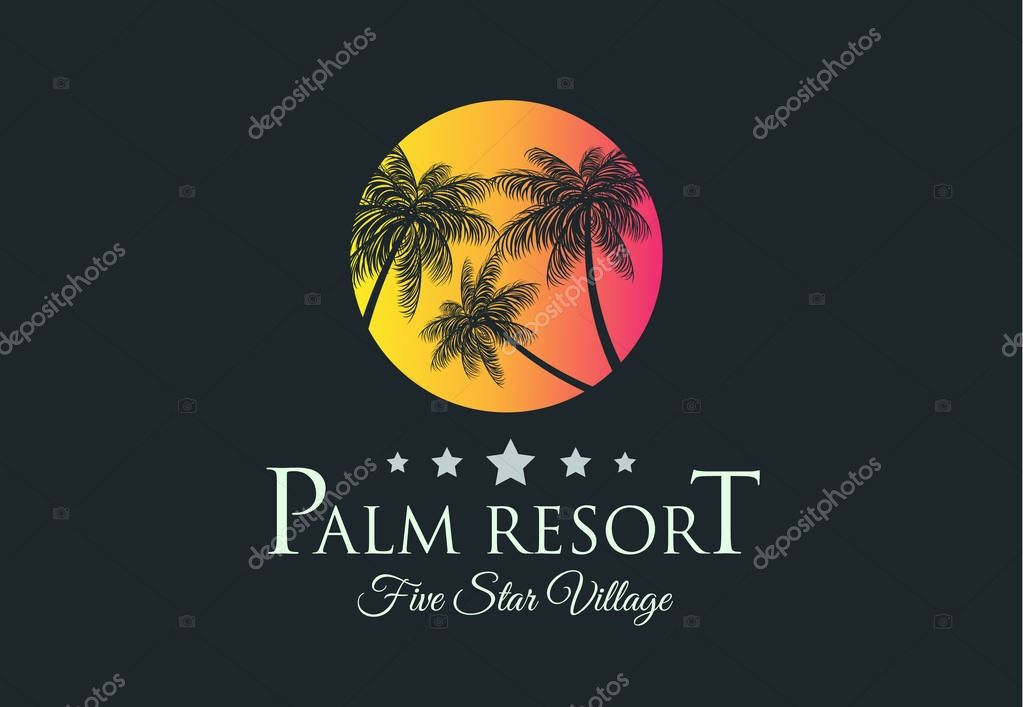 Creative Palm Resort Logodesign for tropical Village brand identity, company profile or corporate logos with clean elegant and modern style.