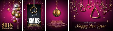 2018 mutlu yeni yıl arka plan mevsimlik el ilanları ve tebrik kartı veya Noel temalı davetler için