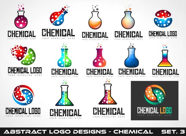 Συλλογή Από Δημιουργικές Χημική Πολύχρωμα Λογότυπα Σχεδιασμό Για Την Ταυτότητα — Διανυσματικό Αρχείο