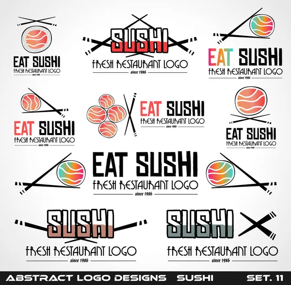 Sammlung Von Sushi Restaurant Flachen Stil Logo Designs Für Lebensmittel — Stockvektor