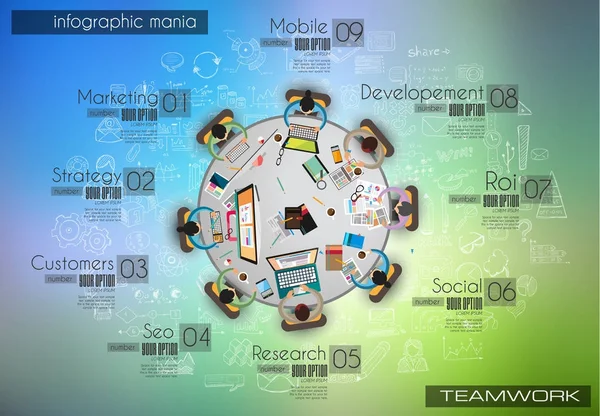 Plantilla Fondo Infografía Con Una Mesa Lluvia Ideas Temworking Con — Archivo Imágenes Vectoriales