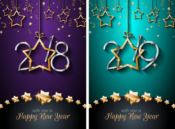 2018 2019 Happy New Year Achtergronden Voor Seizoensgebonden Flyers Wenskaart — Stockvector