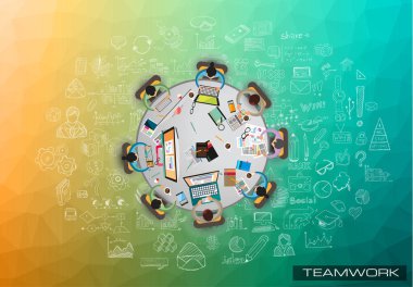 Infograph arka plan şablonu Infographic tasarımı ile bir temworking beyin fırtınası tabloyla 