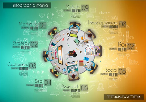 Modello Sfondo Infograph Con Una Tabella Brainstorming Temworking Con Design — Vettoriale Stock