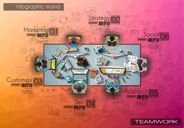 Modello Sfondo Infograph Con Una Tabella Brainstorming Temworking Con Design — Vettoriale Stock