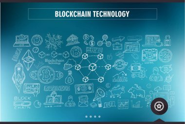 Cryptocurrency konsept elle çizilmiş doodle tasarımı. blockchains, yazılım cüzdan, değişimler, veri madenciliği, düğümler ve benzeri