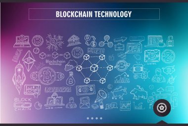 Cryptocurrency konsept elle çizilmiş doodle tasarımı. blockchains, yazılım cüzdan, değişimler, veri madenciliği, düğümler ve benzeri