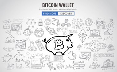 Cryptocurrency konsept elle çizilmiş doodle tasarımı. blockchains, yazılım cüzdan, değişimler, veri madenciliği, düğümler ve benzeri