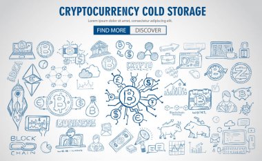 Cryptocurrency kavramı elle çizilmiş doodle gibi Tasarımlar: blockchain, yazılım cüzdan, değişimler, veri madenciliği, düğümleri