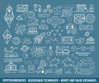 Cryptocurrency konsept elle çizilmiş doodle tasarımı