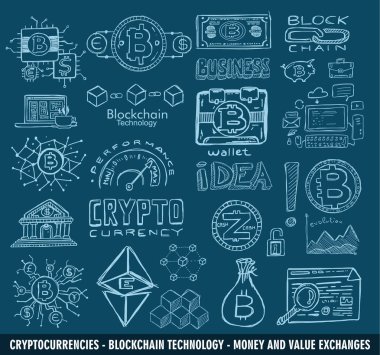 Cryptocurrency konsept elle çizilmiş doodle tasarımı