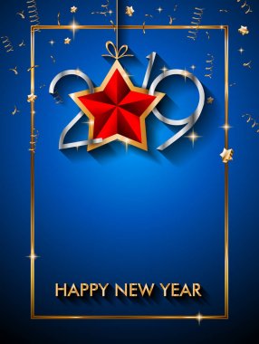 2019 mutlu yeni yıl için arka plan mevsimlik el ilanı ve tebrik kartı veya Noel temalı davet