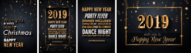 2019 mutlu yeni yıl için arka plan mevsimlik el ilanı ve tebrik kartı veya Noel temalı davet