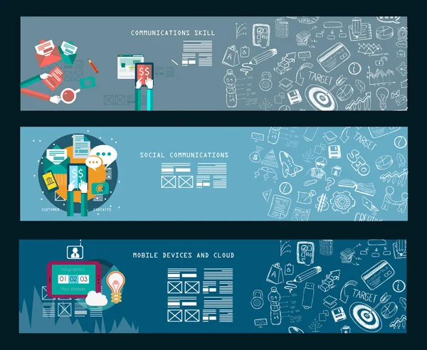 Business Concept Banner Voor Teamwerk Brainstormen Met Vlakke Stijl Een — Stockvector