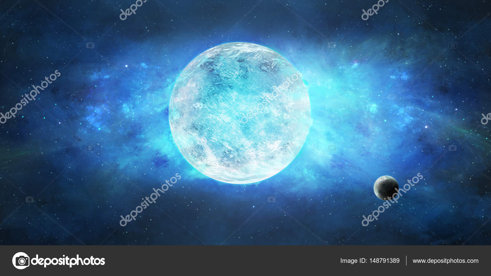 宇宙のシーン 青い星と小さな惑星の前の星雲 エル ストック写真 C Spacecreator