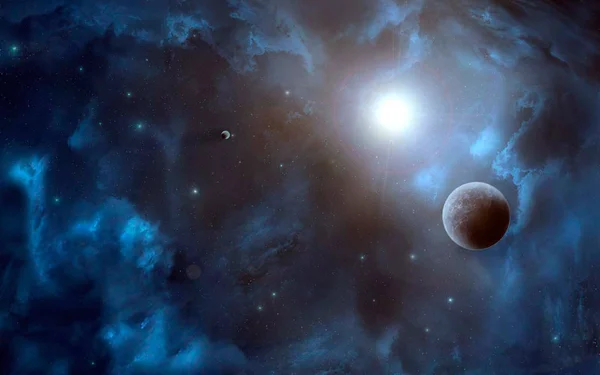 파란색 행성 공간 장면입니다. Nas에 의해 비치 하는 요소 — 스톡 사진