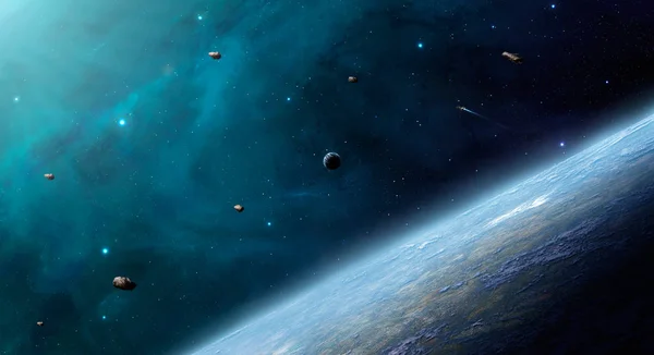 Mavi derin uzay gezegen ile. NASA tarafından döşenmiş öğeleri