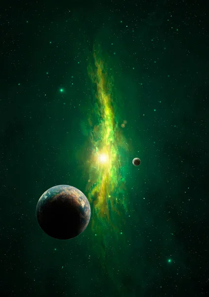 Scena spaziale. Nebulosa verde con pianeta. Elementi forniti dal NAS — Foto Stock