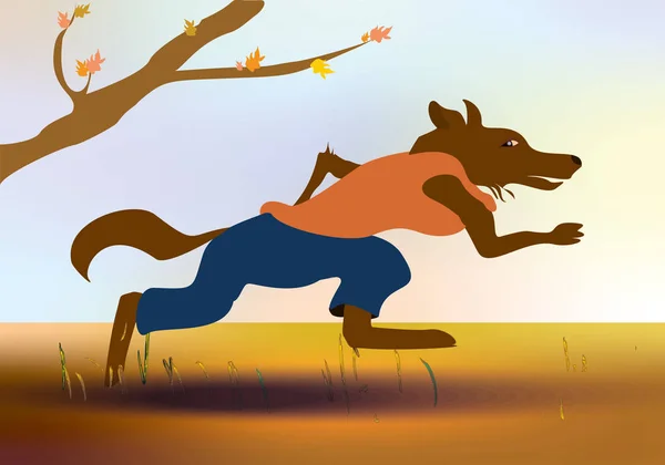 Cartoon running wolf, flat colors — Stock Vector