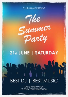 Vektör yaz parti renkli arka plan ve silhou için el ilanı