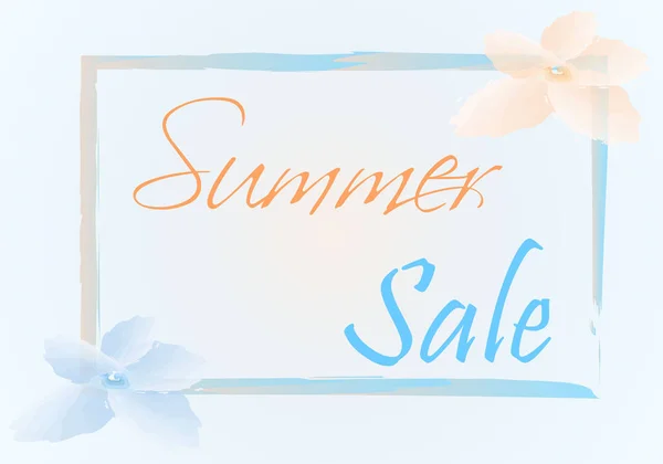 Ilustración de venta de verano con flor naranja y azul — Vector de stock