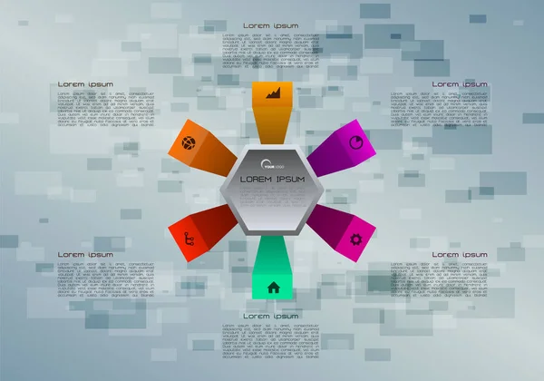 Moderno colorato infografica opzioni modello vettoriale con esago — Vettoriale Stock