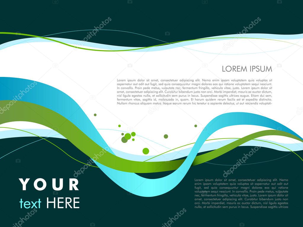Vector wave abstract colorful background with sample text in blu