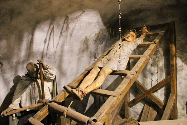 Old torture practice with ladder, dummy instalation