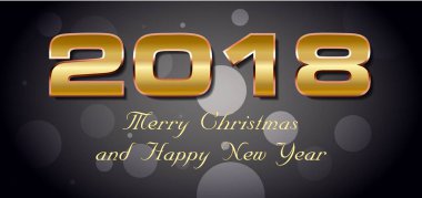Vektör bokeh 2018 mutlu yeni yıl kartı ile karanlık bac üzerinde altın metin