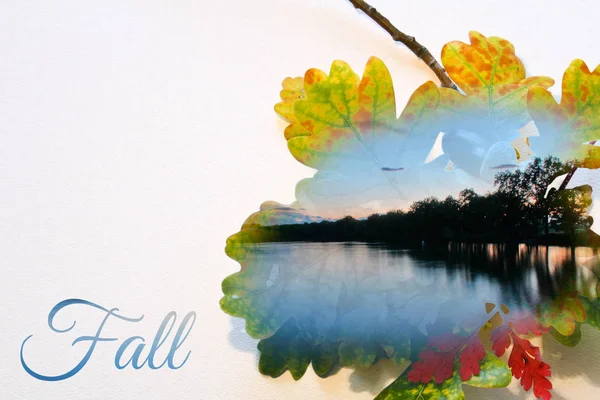 Herbst Doppelbelichtung in Blatt und Langzeitbelichtung Landschaft mit po — Stockfoto