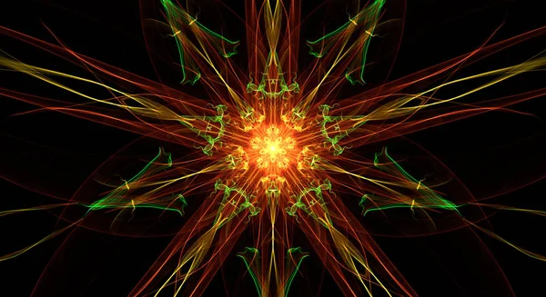 Πράσινο και πορτοκαλί fractal στοιχεία σε μαύρο φόντο — Φωτογραφία Αρχείου