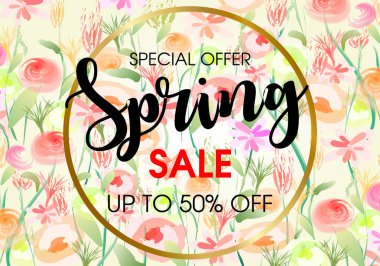 Suluboya çiçek bahar satış altın çember ile