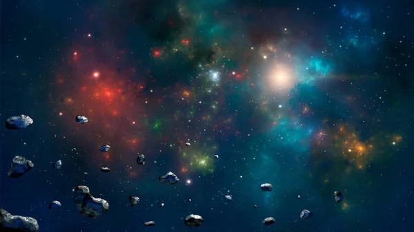 Fond spatial. Nébuleuse colorée avec astéroïde. Éléments de meubles — Photo