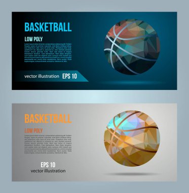 Düşük poli B ile iki basketbol web pankartı vektör şablonu
