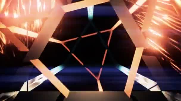 Túnel Colorido Abstracto Con Líneas Metal Triángulo Rojo Futuro Velocidad — Vídeos de Stock