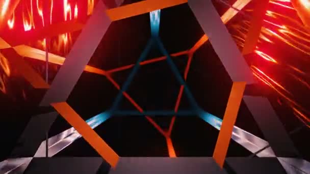 Abstract Kleurrijke Tunnel Met Metalen Rode Driehoekige Lijnen Toekomst Snelheid — Stockvideo