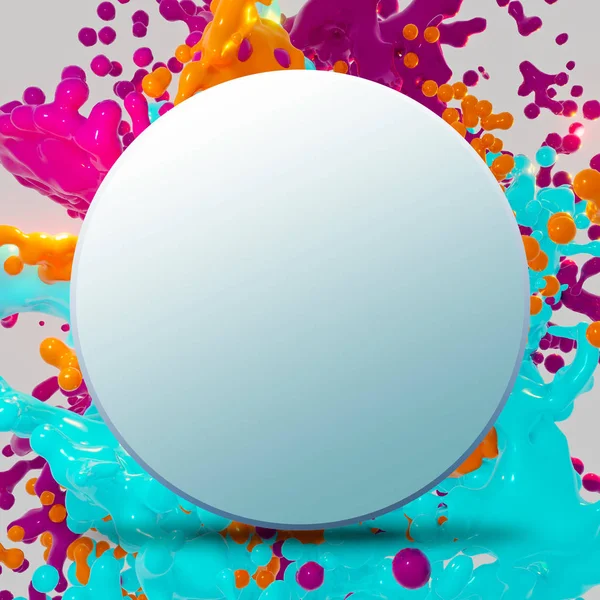 Round circle prepared for text with abstract colorful splash. 3D