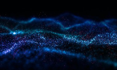 Soyut dijital çember parçacığı, cyan ve v ile parlıyor