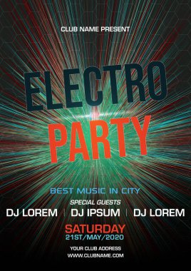 Parti elektro gece renkli pilot şablonu mavi ve kahverengi renkli. Tünel, patlama arkaplanı