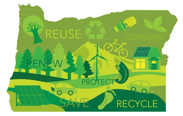 État de l'Oregon Carte Environnement Eco Outline — Image vectorielle
