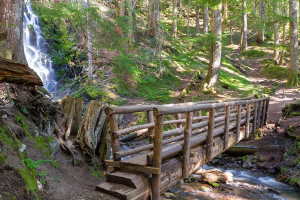 Pont à pied en bois par Ramona Falls — Photo