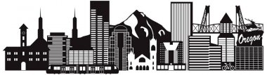 Portland Oregon manzarası ulaşım siyah ve beyaz vektör çizim