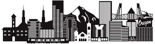 Portland Oregon Skyline Transporte Ilustración vectorial en blanco y negro — Vector de stock