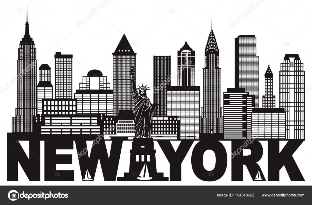 New York City Skyline And Text Black And White Vector