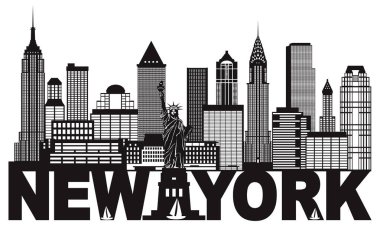 New York City Skyline and Text Black and White vector Illustration clipart
