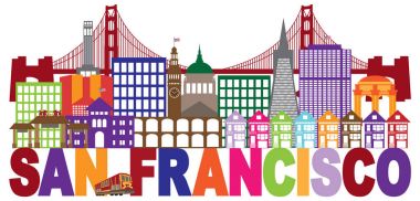 San Francisco Skyline ve metin renkli resimde