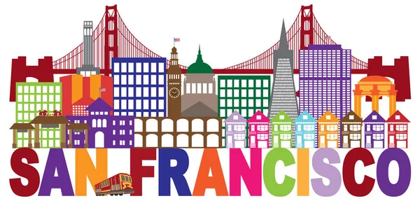 San Francisco Skyline and Text Colorful Illustration — Stock Vector